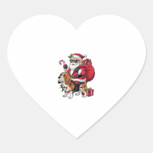 Pegatina En Forma De Corazón Beagle Dog Xmas iluminando a Santa Riding Beagle C
