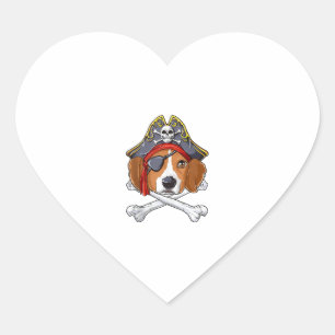 Pegatina En Forma De Corazón Beagle Pirate Costume Jolly Roger Bandera Cruz de 