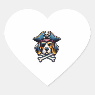 Pegatina En Forma De Corazón Beagle Pirate Costume Skull Crossbone Dog Amantes