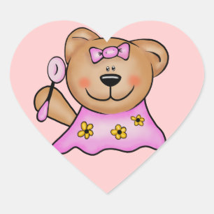 Pegatina En Forma De Corazón Bebé dulce chica Teddy Oso en rosa