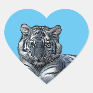 Pegatina En Forma De Corazón bebé tigre blanco cachorro jungla safari arte anim