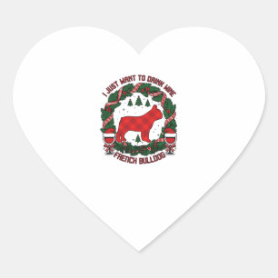Pegatina En Forma De Corazón Bebe Vino Bulldog Francés Perro Cuadro Rojo Navida