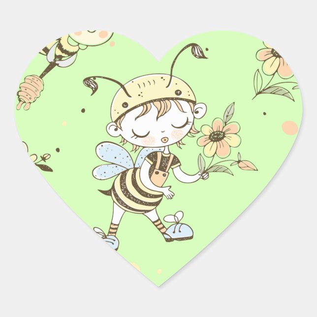 Pegatina En Forma De Corazón Bee Artwork (Anverso)