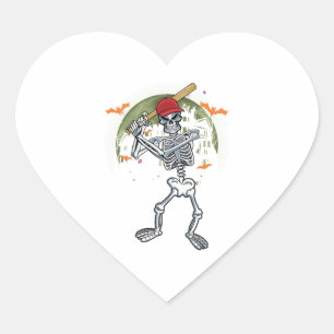 Pegatina En Forma De Corazón Béisbol Skeleton Halloween Sport Under Moon