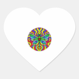 Pegatina En Forma De Corazón Bella libélula, colorida y ornamental