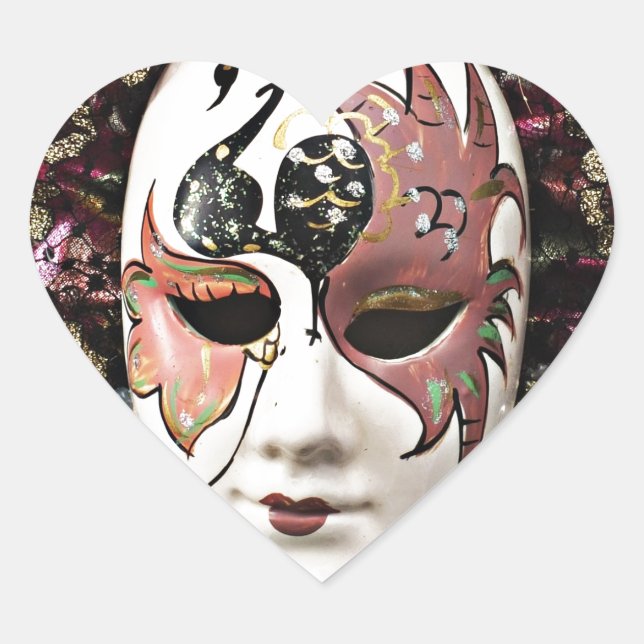 Pegatina En Forma De Corazón Bella máscara masculina de carnaval (Anverso)
