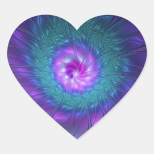 Pegatina En Forma De Corazón Belleza floral abstracta arte fractal colorido Flo