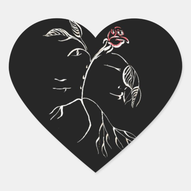 Pegatina En Forma De Corazón Belleza y Rosa bestia (Anverso)