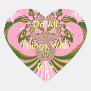Pegatina En Forma De Corazón Bello bebé rosa verde y blanco caleidoscopio