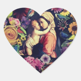 Pegatina En Forma De Corazón Bendita Virgen María Jesús Rosas Flores Religiosas