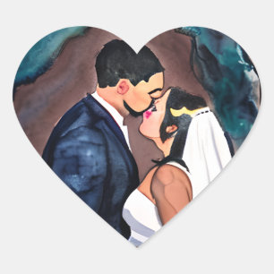 Pegatina En Forma De Corazón Beso de boda del novio y la novia