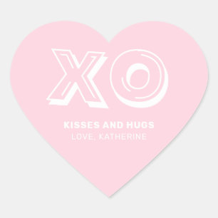 Pegatina En Forma De Corazón Besos XO y abrazos personalizado rosa moderno text
