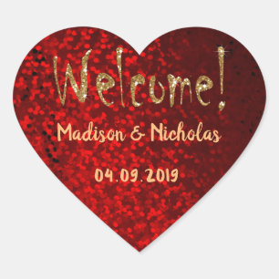 Pegatina En Forma De Corazón ¡Bienvenida! purpurina rojo