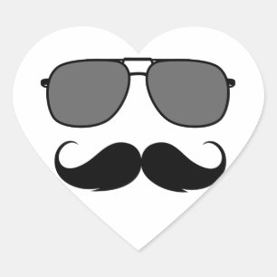 Pegatina En Forma De Corazón bigote y gafas