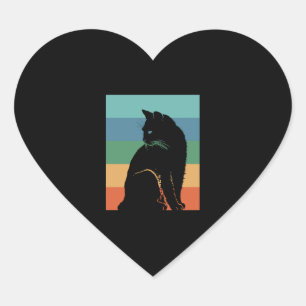 Pegatina En Forma De Corazón Black Cat Retro Vintage