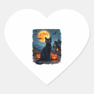 Pegatina En Forma De Corazón Black Cat Starry Night Van Gogh Pumpkins Bats Hall