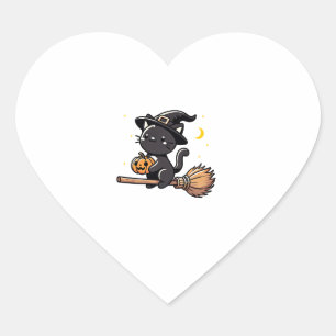 Pegatina En Forma De Corazón Black Cat Witch Halloween Costume Broom Stick Boys