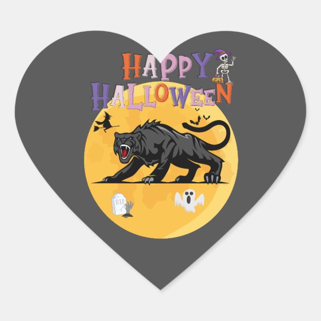 Pegatina En Forma De Corazón black cougar on halloween night (Anverso)