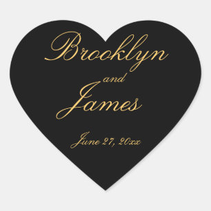 Pegatina En Forma De Corazón Black Gold Elegant Heart Wedding Stickers