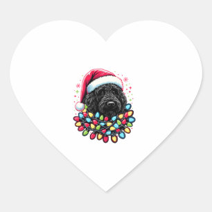 Pegatina En Forma De Corazón Black Labradoodle Christmas Tree Xmas Lights Doodl