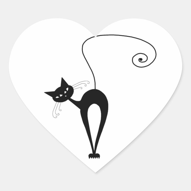 Pegatina En Forma De Corazón Black Whimsy Kitty 3 (Anverso)