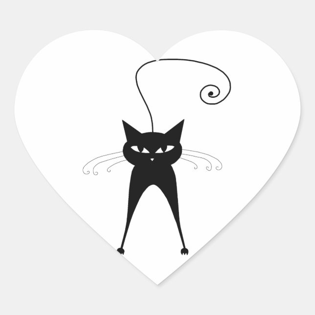 Pegatina En Forma De Corazón Black Whimsy Kitty 6 (Anverso)