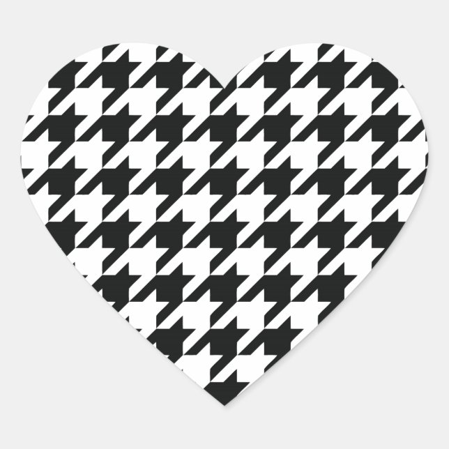 Pegatina En Forma De Corazón Black White Classic Houndstap Check (Anverso)