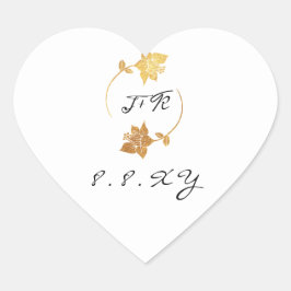 Pegatina En Forma De Corazón Black White Minimal Gold Wreath Save The Date