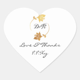 Pegatina En Forma De Corazón Black White Monogram Gold Floral Amor y Gracias