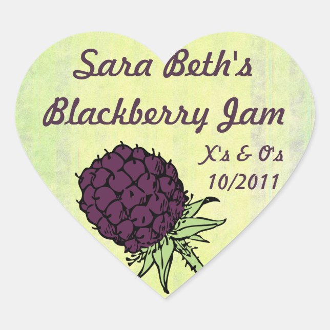 Pegatina En Forma De Corazón Blackberry Jam Jar Label (Personalizar) (Anverso)