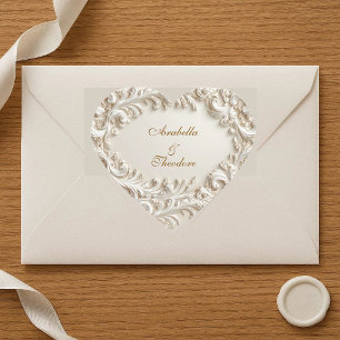 Pegatina En Forma De Corazón Blanca Marfil Opulencia Barroca Lujo Bodas Vintage