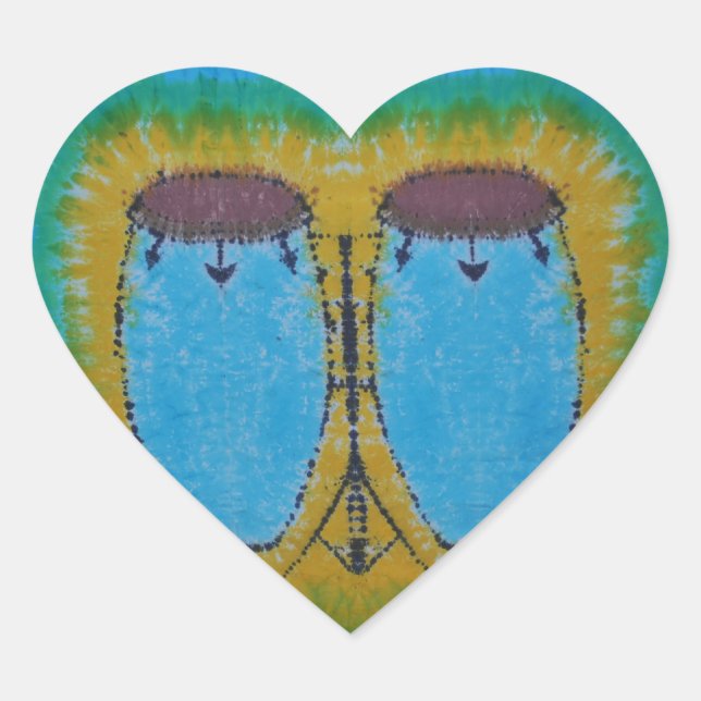 Pegatina En Forma De Corazón Blue Conga Drums Tie Dye (Anverso)