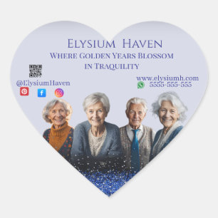 Pegatina En Forma De Corazón Blue Glitter Seniors Care Homes Peace Love Family