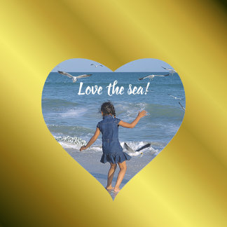 Pegatina En Forma De Corazón Blue Sea and Beach Joy Happy Dance Photo Text