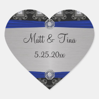 Pegatina En Forma De Corazón Blue Silver Black Ornate Elegance Heart
