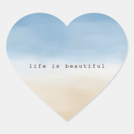 Pegatina En Forma De Corazón Blue Sky Beige Sand Ombre Watercolor personalizado