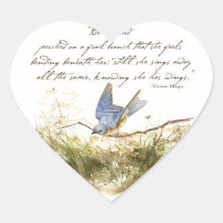 Pegatina En Forma De Corazón Bluebird en Branch Inspirador poema Watercolor