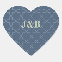 Pegatina En Forma De Corazón Boda azul con patrón de laberinto