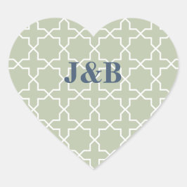 Pegatina En Forma De Corazón Boda azul con patrón de laberinto