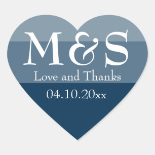 Pegatina En Forma De Corazón Boda Azul Marino Simple Moderno Chic Letra