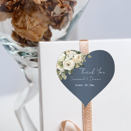 Pegatina En Forma De Corazón Boda Azul Rosas Blancas Bouquet Boho Dusty