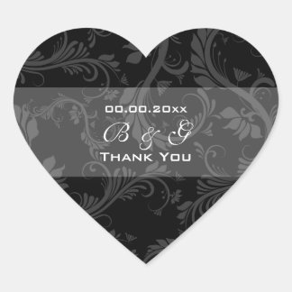 Pegatina En Forma De Corazón Boda blanco negro "gracias"