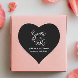 Pegatina En Forma De Corazón Boda con Caligrafía Elegante Negra para Guardar la