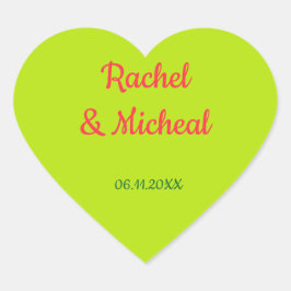 Pegatina En Forma De Corazón Boda con encanto rosa y verde