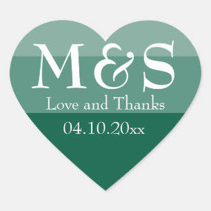 Pegatina En Forma De Corazón Boda con Letra Moderna Verde Esmeralda