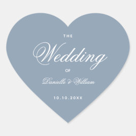 Pegatina En Forma De Corazón Boda Corazón Polvoriento Azul Elegante Caligrafía 