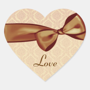 Pegatina En Forma De Corazón Boda de amor de oro Bow Damask Pegatina del corazó