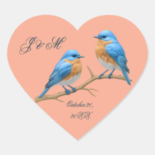 Pegatina En Forma De Corazón Boda de aves azucaradas románticas de coral suave