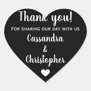 Pegatina En Forma De Corazón Boda de caligrafía simple gracias elegante