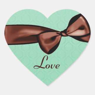 Pegatina En Forma De Corazón Boda de chocolate Bow GREEN Damask Pegatina del co